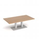Eros rectangular coffee table with flat white rectangular base and twin uprights 1400mm x 800mm - beech ECR1400-WH-B