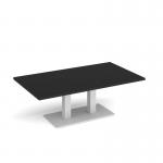 Eros rectangular coffee table with flat white rectangular base and twin uprights 1400mm x 800mm - Black ECR1400-WH-BK