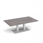 Eros rectangular coffee table with flat white rectangular base and twin uprights 1400mm x 800mm - grey oak ECR1400-WH-GO