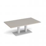 Eros rectangular coffee table with flat white rectangular base and twin uprights 1400mm x 800mm - Light Grey ECR1400-WH-LG