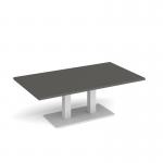 Eros rectangular coffee table with flat white rectangular base and twin uprights 1400mm x 800mm - Onyx Grey ECR1400-WH-OG
