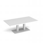 Eros rectangular coffee table with flat white rectangular base and twin uprights 1400mm x 800mm - white ECR1400-WH-WH