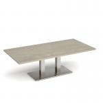 Eros rectangular coffee table with flat brushed steel rectangular base and twin uprights 1600mm x 800mm - made to order ECR1600-BS