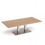 Eros rectangular coffee table with flat brushed steel rectangular base and twin uprights 1600mm x 800mm - made to order ECR1600-BS