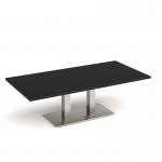 Eros rectangular coffee table with flat brushed steel rectangular base and twin uprights 1600mm x 800mm - Black ECR1600-BS-BK