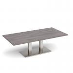 Eros rectangular coffee table with flat brushed steel rectangular base and twin uprights 1600mm x 800mm - grey oak ECR1600-BS-GO