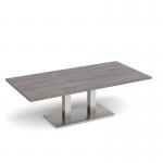 Eros rectangular coffee table with flat brushed steel rectangular base and twin uprights 1600mm x 800mm - grey oak ECR1600-BS-GO