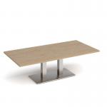 Eros rectangular coffee table with flat brushed steel rectangular base and twin uprights 1600mm x 800mm - kendal oak ECR1600-BS-KO