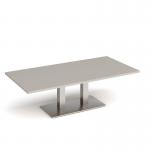Eros rectangular coffee table with flat brushed steel rectangular base and twin uprights 1600mm x 800mm - Light Grey ECR1600-BS-LG