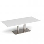 Eros rectangular coffee table with flat brushed steel rectangular base and twin uprights 1600mm x 800mm - white ECR1600-BS-WH