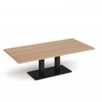 Eros rectangular coffee table with flat black rectangular base and twin uprights 1600mm x 800mm - beech ECR1600-K-B