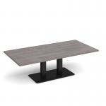 Eros rectangular coffee table with flat black rectangular base and twin uprights 1600mm x 800mm - grey oak ECR1600-K-GO
