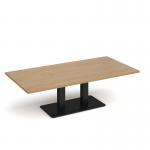 Eros rectangular coffee table with flat black rectangular base and twin uprights 1600mm x 800mm - oak ECR1600-K-O