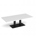 Eros rectangular coffee table with flat black rectangular base and twin uprights 1600mm x 800mm - white ECR1600-K-WH