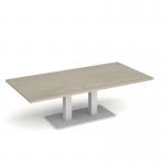 Eros rectangular coffee table with flat white rectangular base and twin uprights 1600mm x 800mm - made to order ECR1600-WH