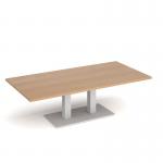 Eros rectangular coffee table with flat white rectangular base and twin uprights 1600mm x 800mm - beech ECR1600-WH-B