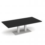 Eros rectangular coffee table with flat white rectangular base and twin uprights 1600mm x 800mm - Black ECR1600-WH-BK