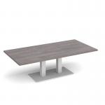 Eros rectangular coffee table with flat white rectangular base and twin uprights 1600mm x 800mm - grey oak ECR1600-WH-GO