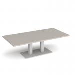 Eros rectangular coffee table with flat white rectangular base and twin uprights 1600mm x 800mm - Light Grey ECR1600-WH-LG