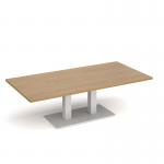 Eros rectangular coffee table with flat white rectangular base and twin uprights 1600mm x 800mm - oak ECR1600-WH-O