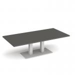 Eros rectangular coffee table with flat white rectangular base and twin uprights 1600mm x 800mm - Onyx Grey ECR1600-WH-OG