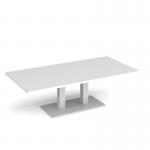 Eros rectangular coffee table with flat white rectangular base and twin uprights 1600mm x 800mm - white ECR1600-WH-WH