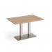 Eros rectangular dining table with flat brushed steel rectangular base and twin uprights 1200mm x 800mm - beech
