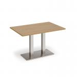 Eros rectangular dining table with flat brushed steel rectangular base and twin uprights 1200mm x 800mm - oak EDR1200-BS-O