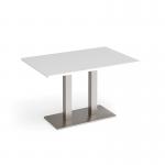 Eros rectangular dining table with flat brushed steel rectangular base and twin uprights 1200mm x 800mm - white EDR1200-BS-WH