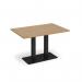 Eros rectangular dining table with flat black rectangular base and twin uprights 1200mm x 800mm - oak