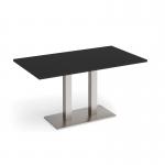Eros rectangular dining table with flat brushed steel rectangular base and twin uprights 1400mm x 800mm - Black EDR1400-BS-BK