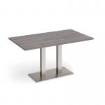 Eros rectangular dining table with flat brushed steel rectangular base and twin uprights 1400mm x 800mm - grey oak EDR1400-BS-GO