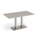 Eros rectangular dining table with flat brushed steel rectangular base and twin uprights 1400mm x 800mm - Light Grey EDR1400-BS-LG