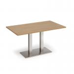 Eros rectangular dining table with flat brushed steel rectangular base and twin uprights 1400mm x 800mm - oak EDR1400-BS-O