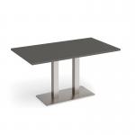 Eros rectangular dining table with flat brushed steel rectangular base and twin uprights 1400mm x 800mm - Onyx Grey EDR1400-BS-OG