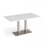 Eros rectangular dining table with flat brushed steel rectangular base and twin uprights 1400mm x 800mm - white EDR1400-BS-WH