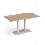 Eros rectangular dining table with flat white rectangular base and twin uprights 1400mm x 800mm - beech EDR1400-WH-B