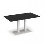 Eros rectangular dining table with flat white rectangular base and twin uprights 1400mm x 800mm - Black EDR1400-WH-BK