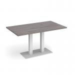 Eros rectangular dining table with flat white rectangular base and twin uprights 1400mm x 800mm - grey oak EDR1400-WH-GO