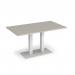Eros rectangular dining table with flat white rectangular base and twin uprights 1400mm x 800mm -Light Grey EDR1400-WH-LG