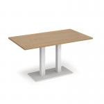 Eros rectangular dining table with flat white rectangular base and twin uprights 1400mm x 800mm - oak EDR1400-WH-O