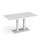 Eros rectangular dining table with flat white rectangular base and twin uprights 1400mm x 800mm - white EDR1400-WH-WH