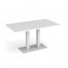 Eros rectangular dining table with flat white rectangular base and twin uprights 1400mm x 800mm - white EDR1400-WH-WH