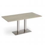 Eros rectangular dining table with flat brushed steel rectangular base and twin uprights 1600mm x 800mm - made to order EDR1600-BS