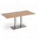 Eros rectangular dining table with flat brushed steel rectangular base and twin uprights 1600mm x 800mm - made to order