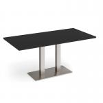 Eros rectangular dining table with flat brushed steel rectangular base and twin uprights 1600mm x 800mm - Black EDR1600-BS-BK