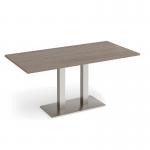 Eros rectangular dining table with flat brushed steel rectangular base and twin uprights 1600mm x 800mm - barcelona walnut EDR1600-BS-BW