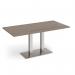 Eros rectangular dining table with flat brushed steel rectangular base and twin uprights 1600mm x 800mm - barcelona walnut