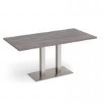 Eros rectangular dining table with flat brushed steel rectangular base and twin uprights 1600mm x 800mm - grey oak EDR1600-BS-GO