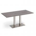 Eros rectangular dining table with flat brushed steel rectangular base and twin uprights 1600mm x 800mm - grey oak EDR1600-BS-GO